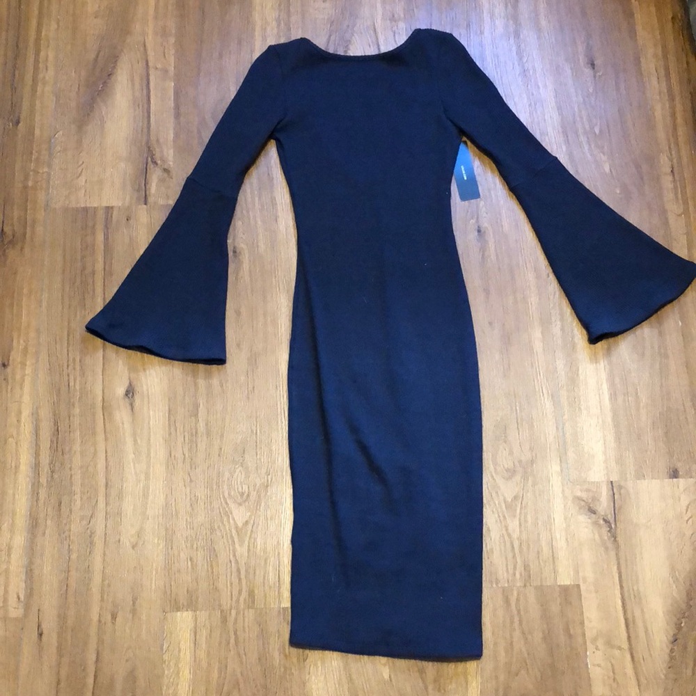 Navy blue bodycon midi sweater dress